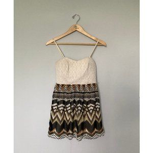 Trixxi Junior Cream and Exotic Pattern Strapped Dress
